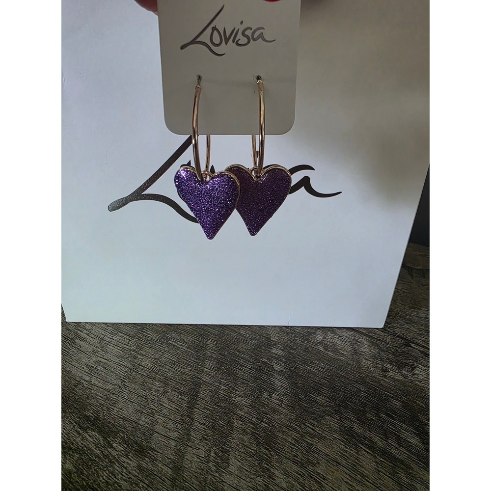 Lovisa Purple Glitter Heart Rose Gold Tone Hoop Earrings New With Tags